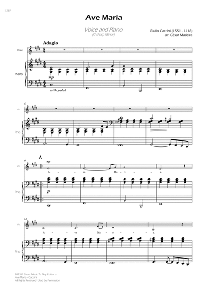 Caccini - Ave Maria - Voice and Piano - C# Minor (Full Score and Parts) image number null