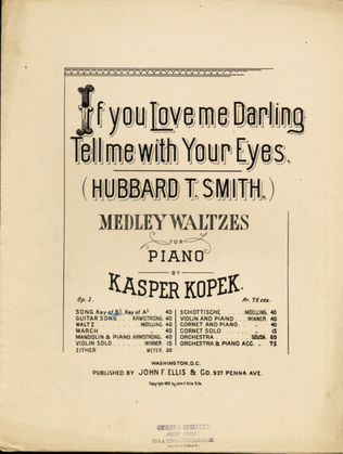 Book cover for If You Love Me Darling Tell Me With Your Eyes. Medley Waltzes for Piano