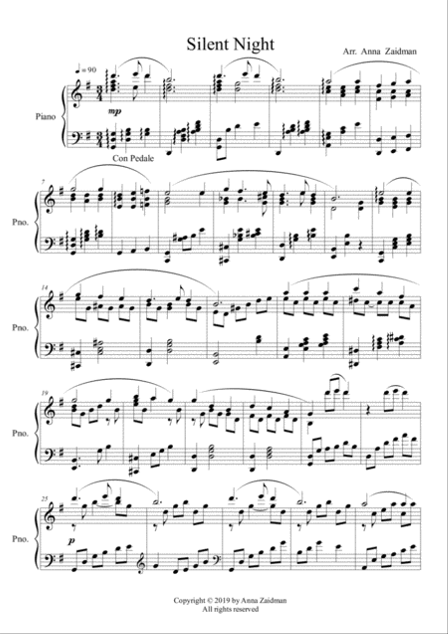 Silent Night Piano Solo scores gallery preview page 2