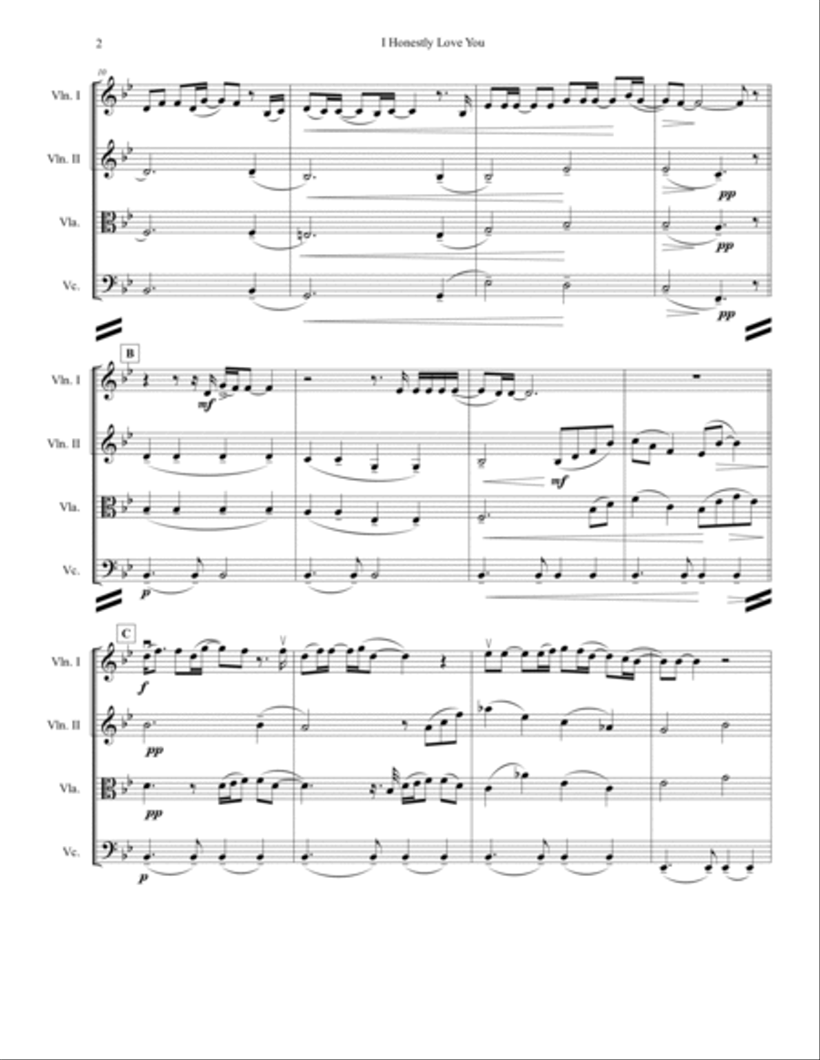 I Honestly Love You I Honestly Love You String Quartet scores gallery preview page 2
