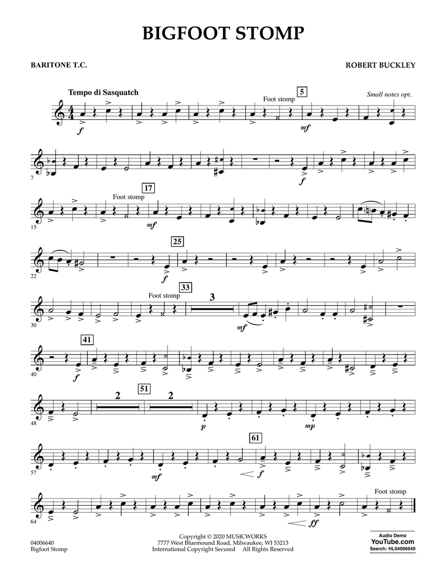 Big Foot Stomp - Baritone T.C. Concert Band scores gallery preview page 1