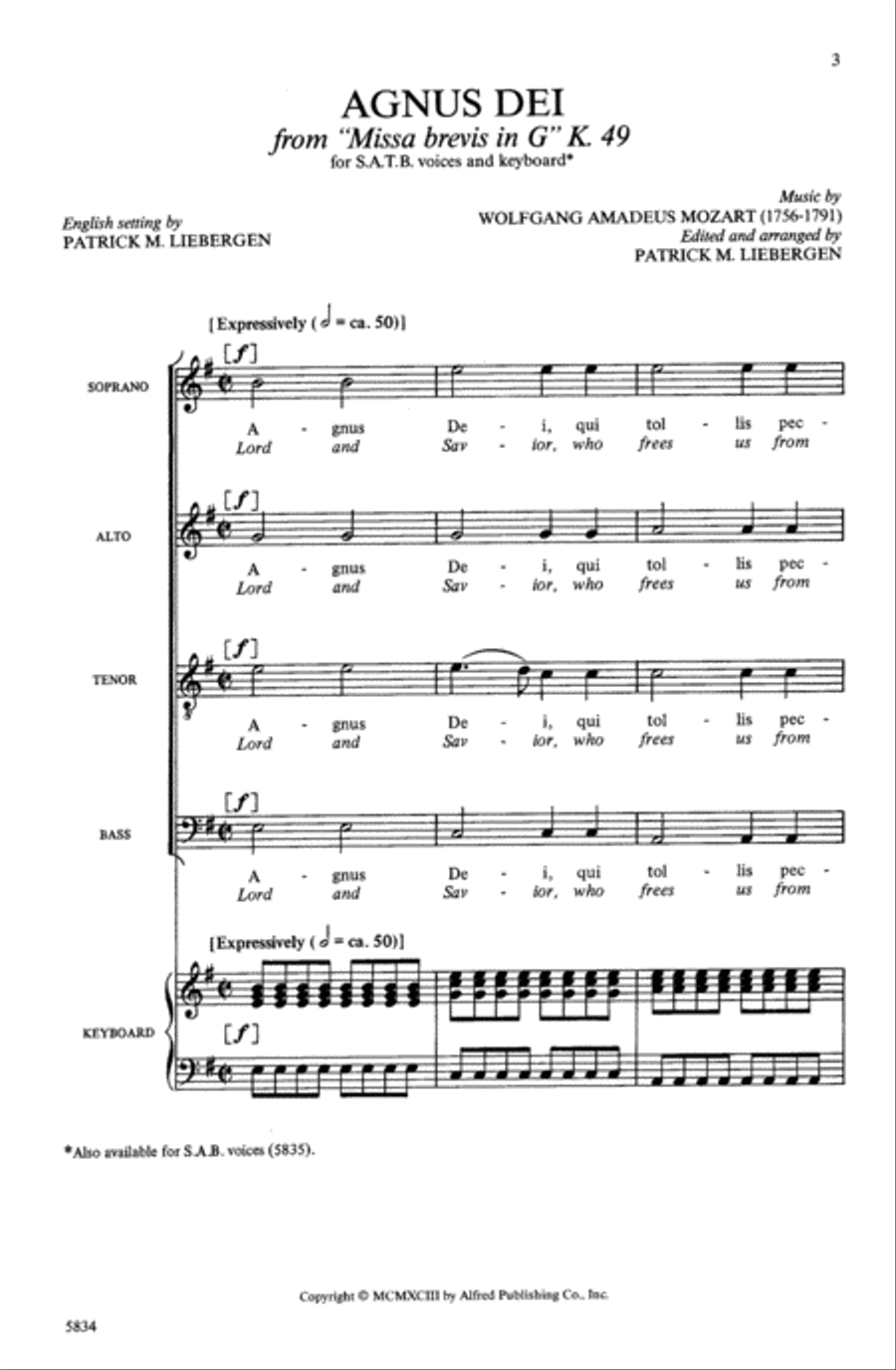 Book cover for Agnus Dei (from Missa Brevis in G)