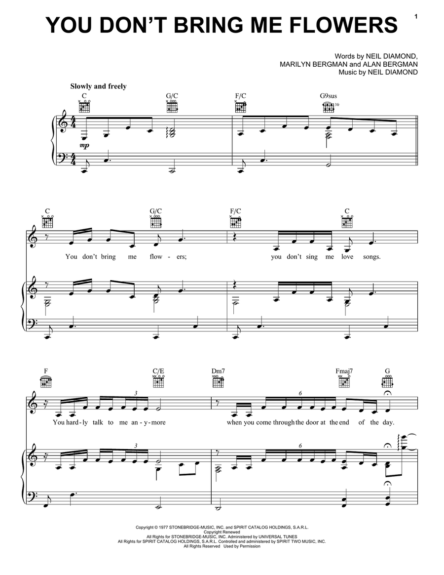 You Don't Bring Me Flowers Acoustic Guitar scores gallery preview page 1