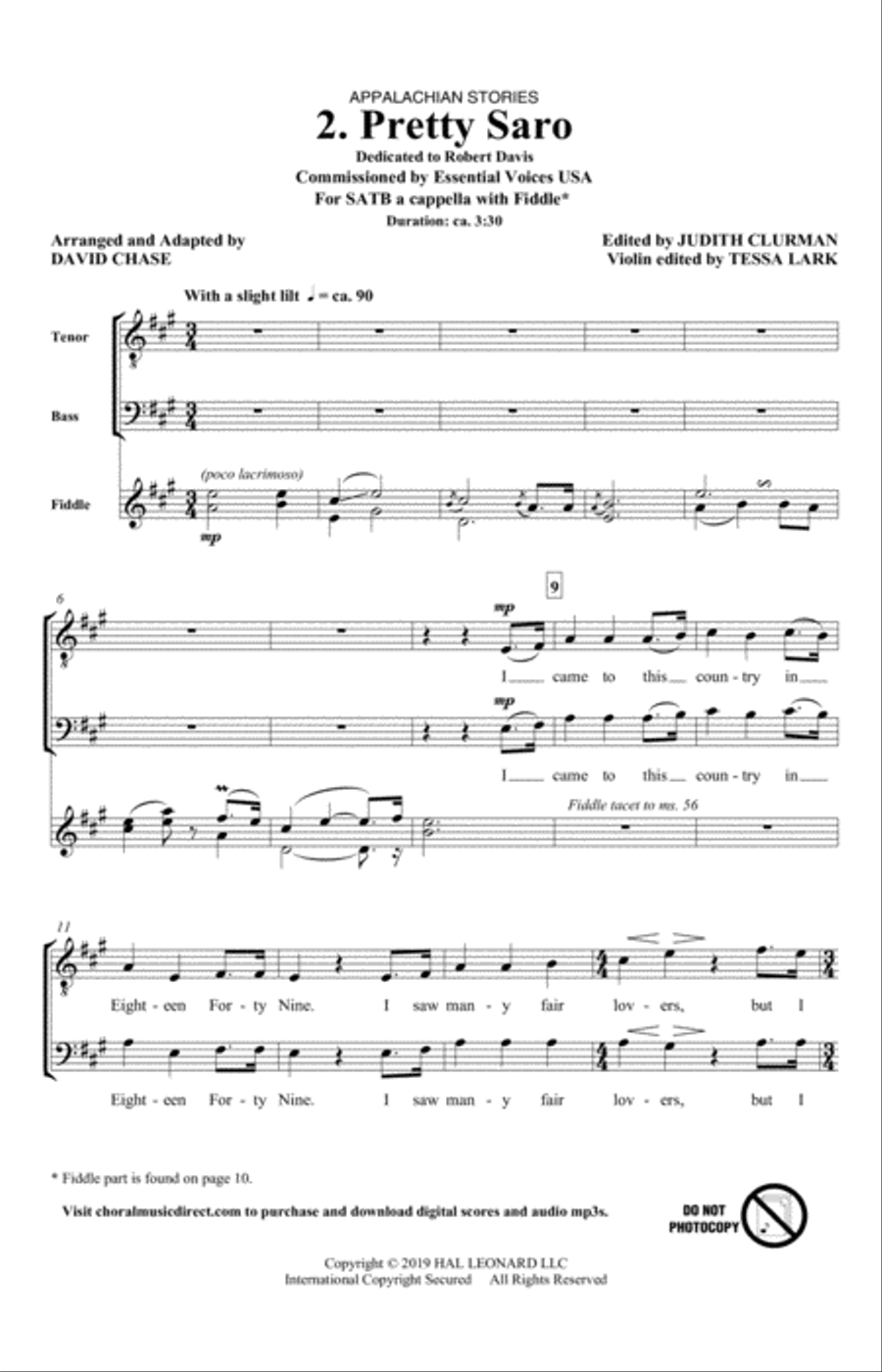 Pretty Saro (No. 2 from Appalachian Stories) 4-Part scores gallery preview page 1