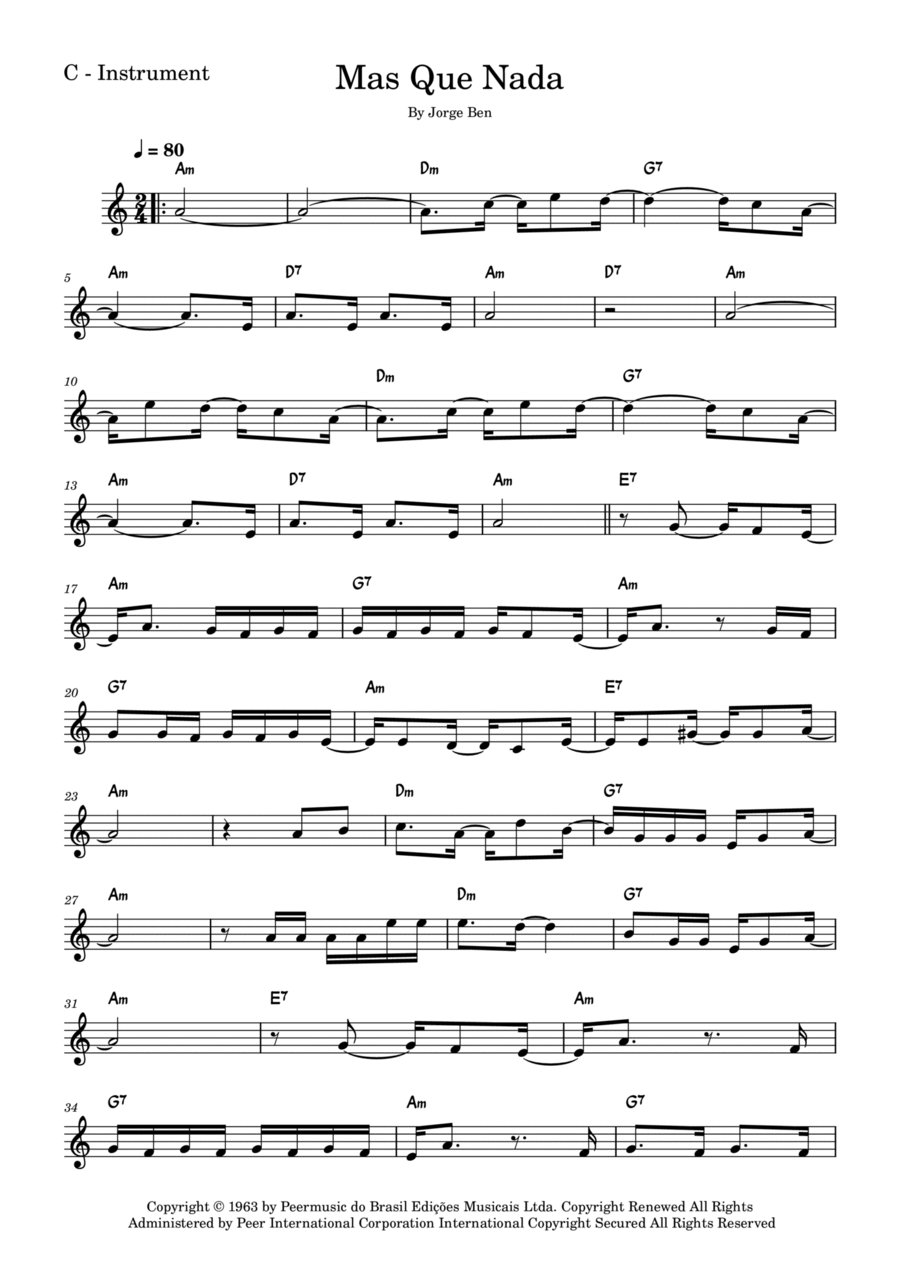 Mas Que Nada Easy Piano scores gallery preview page 1