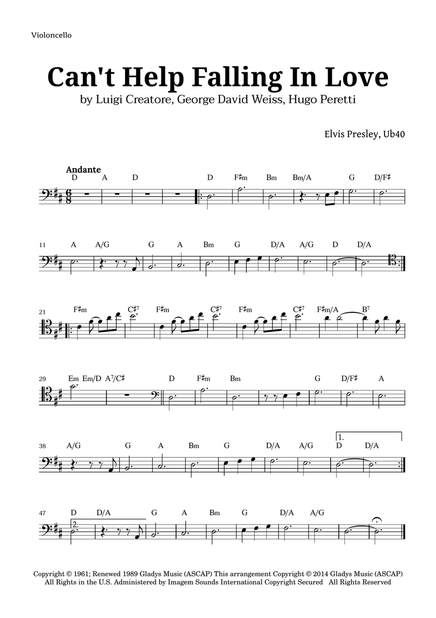 Can't Help Falling In Love Cello Solo scores gallery preview page 1