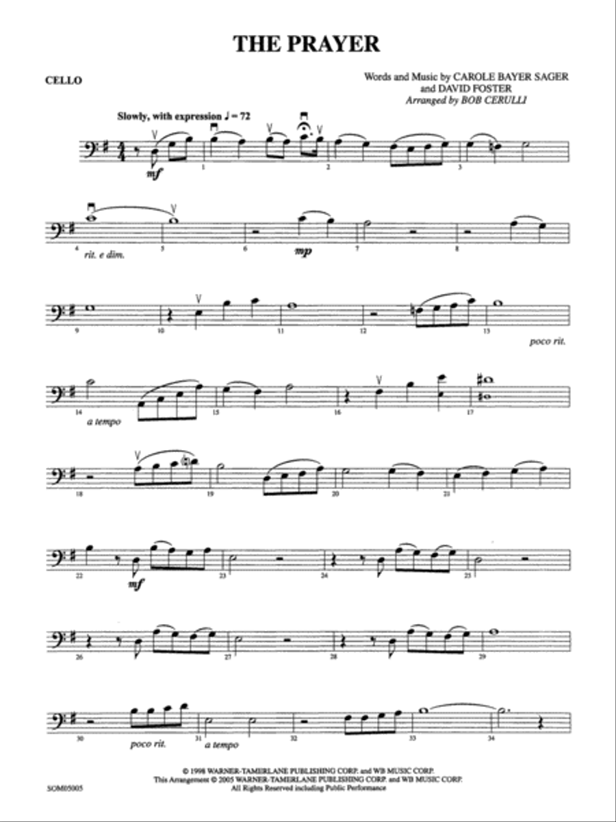 The Prayer Cello by Carole Bayer Sager String Orchestra