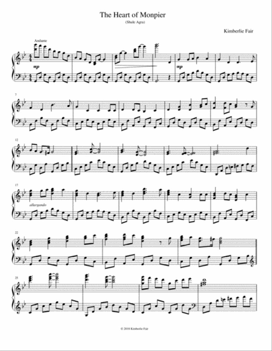 The Heart of Monpier (Shule Agra) Piano Solo scores gallery preview page 1