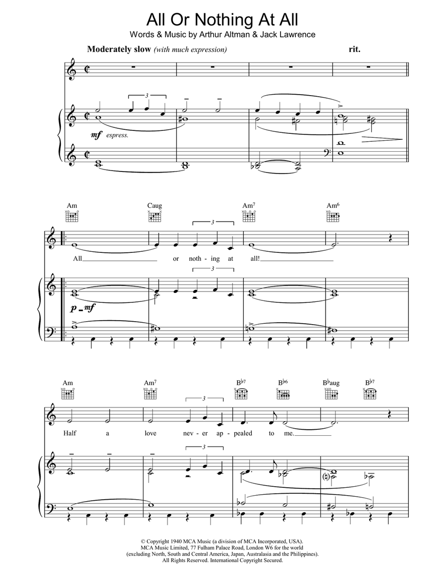 All Or Nothing At All All Or Nothing At All Piano, Vocal, Guitar scores gallery preview page 1