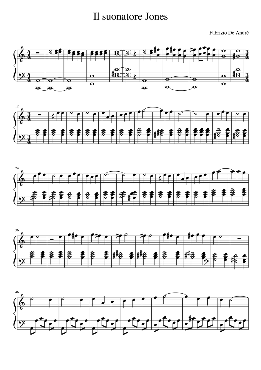 Il suonatore Jones - Fabrizio de Andrè Piano Solo scores gallery preview page 1