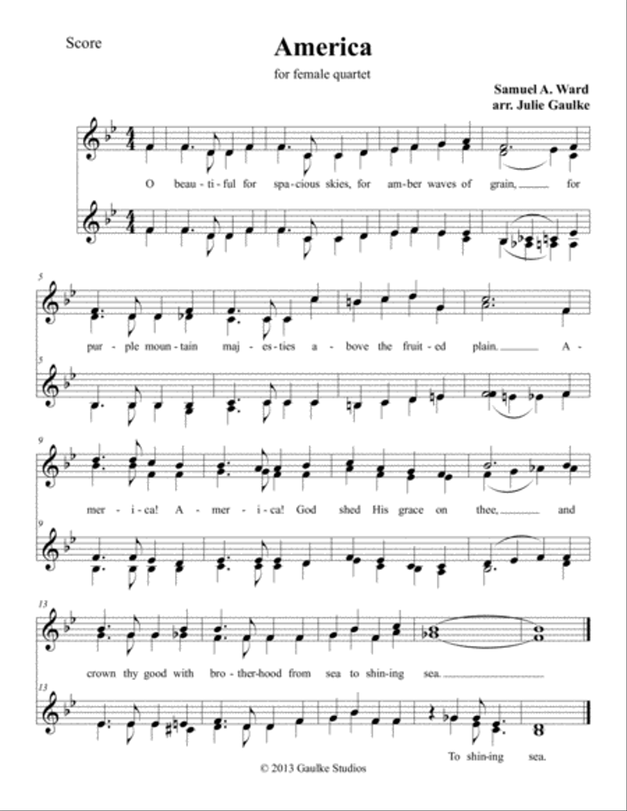 America The Beautiful for SSAA a cappella voices SSAA scores gallery preview page 1
