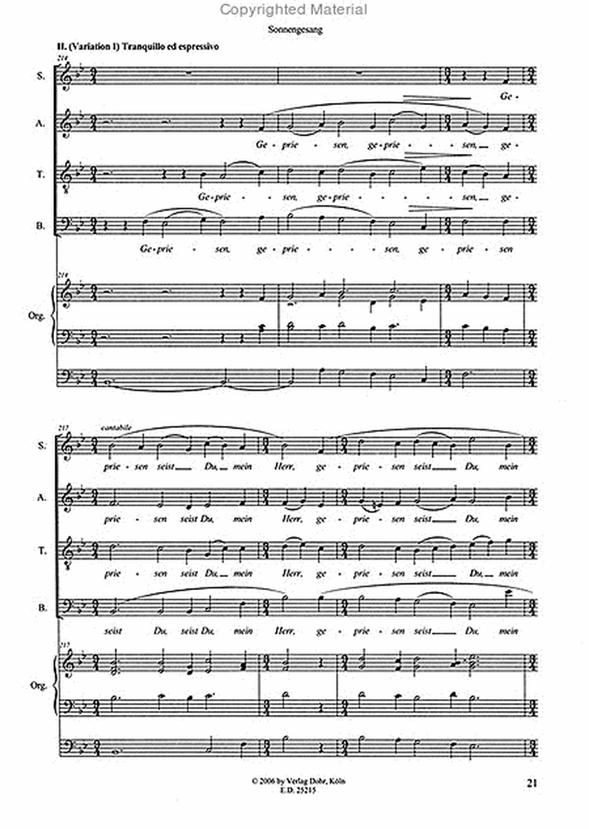 Sonnengesang für zwei Solisten, Knabenchor, gem. Chor und Orgel (1948)