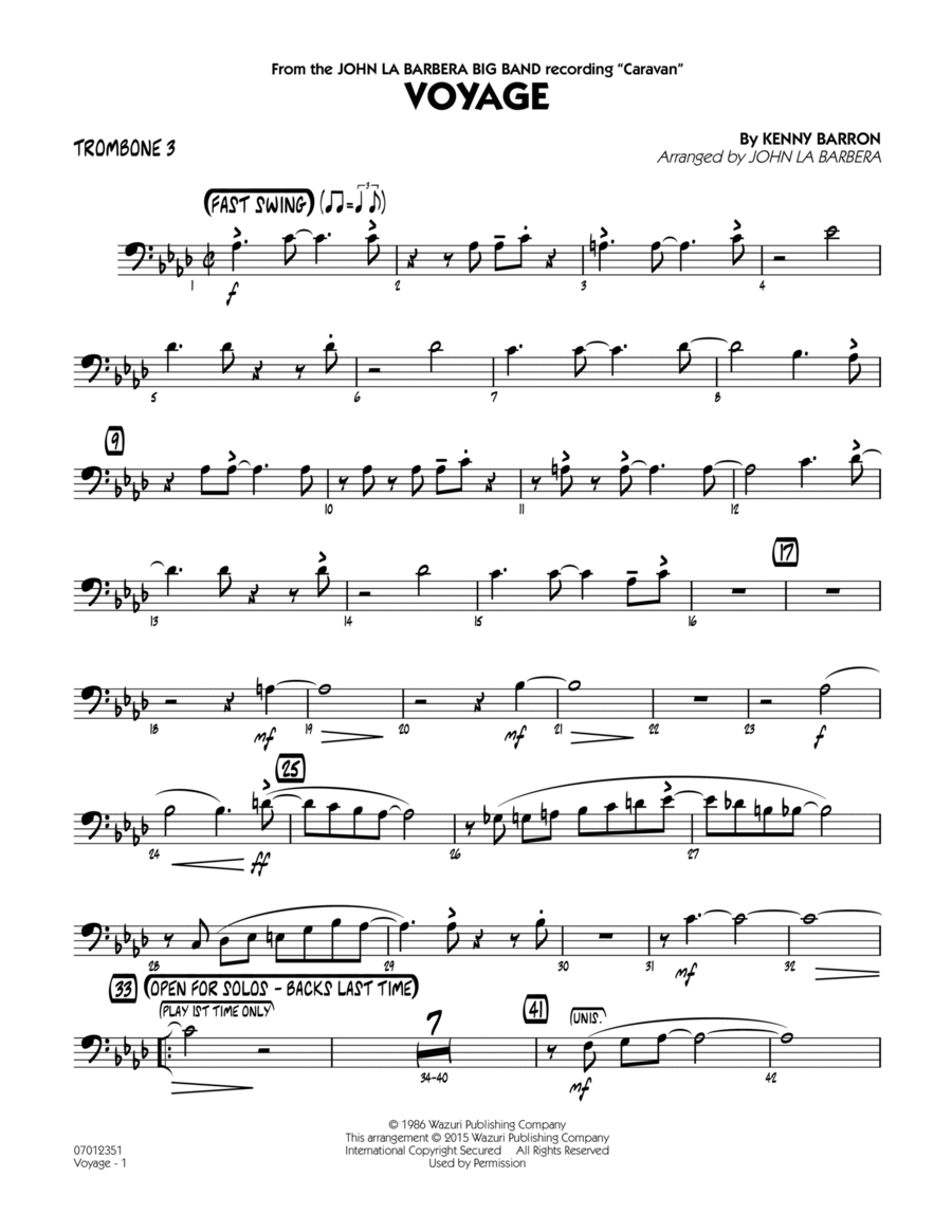 Voyage - Trombone 3 Trombone scores gallery preview page 1