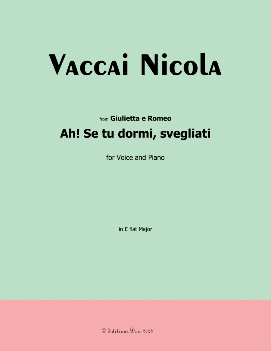 Ah! Se tu dormi,svegliati, by Vaccai Nicola, in E flat Major Voice scores gallery preview page 1