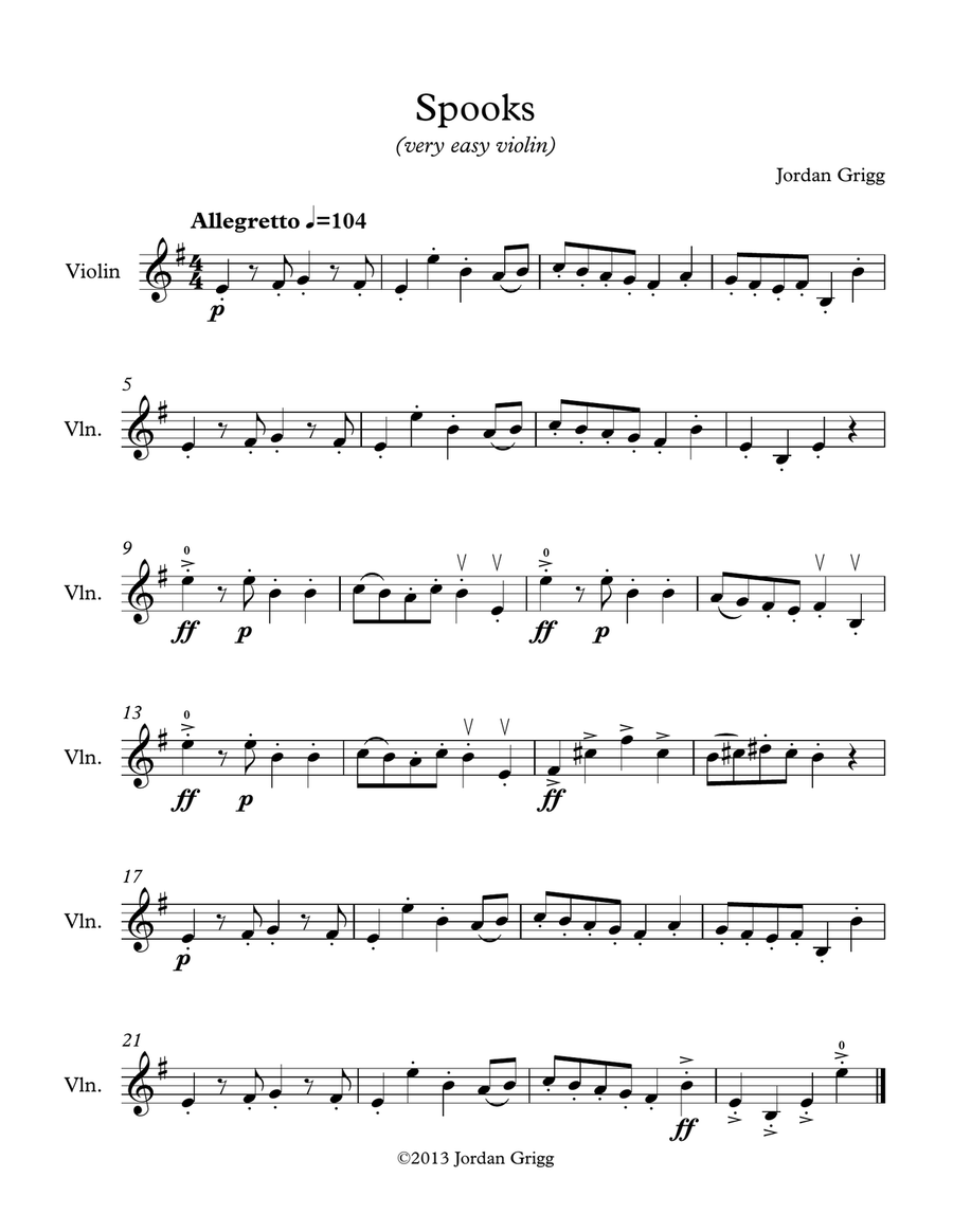 Spooks (very easy violin) Spooks (very easy violin) Violin Solo scores gallery preview page 1
