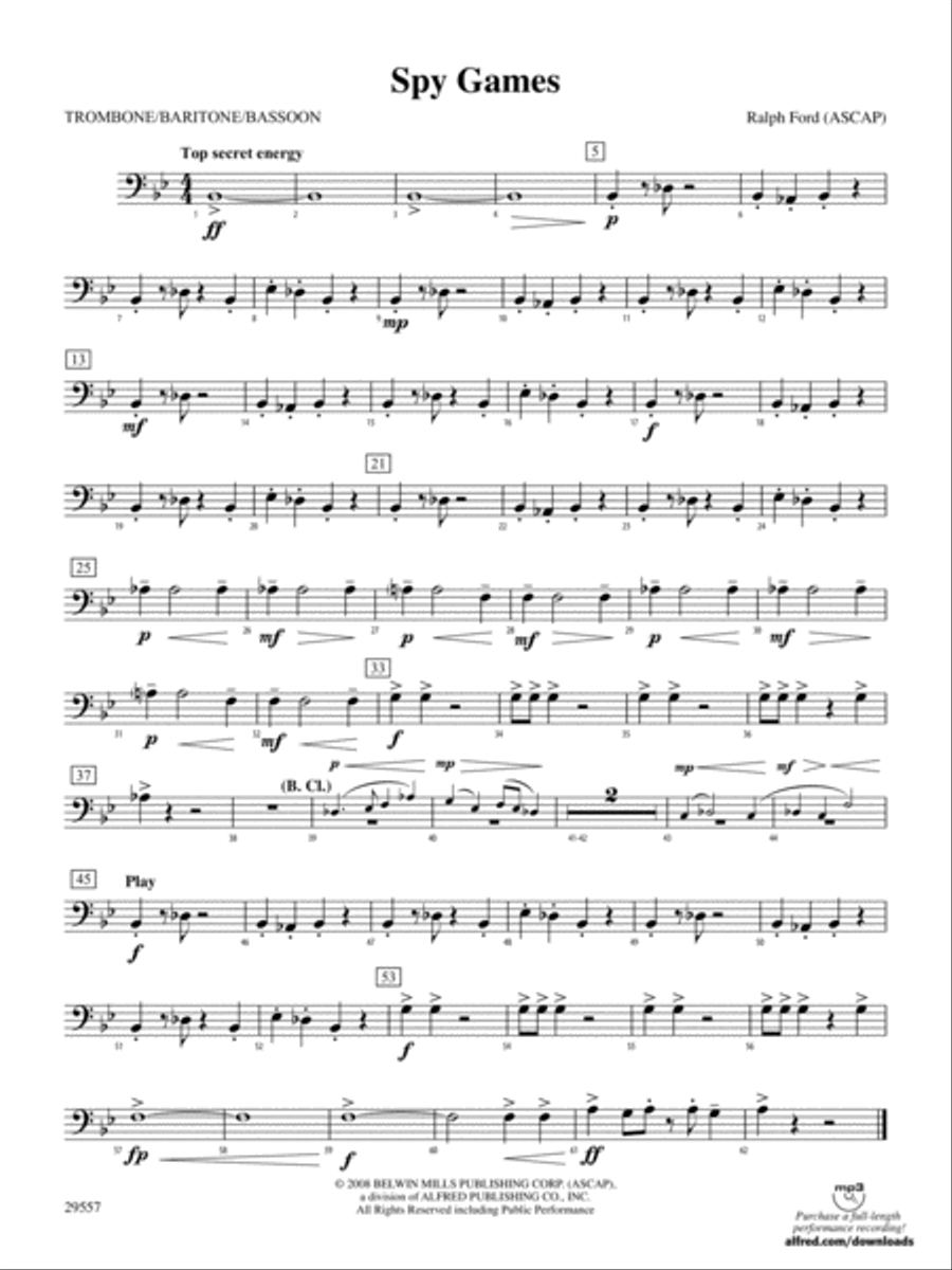 Spy Games: 1st Trombone Concert Band scores gallery preview page 1