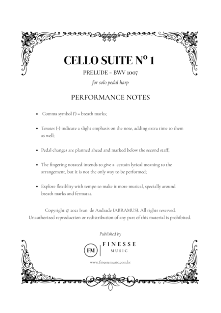 Cello Suite No. 1 (Prelude) For Pedal Harp Cello scores gallery preview page 2