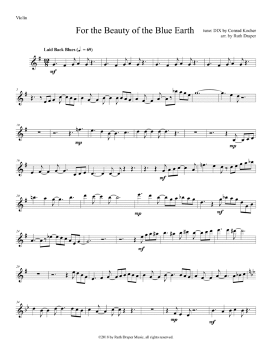 For the Beauty of the Blue Earth for piano trio or saxophones and piano Small Ensemble scores gallery preview page 6