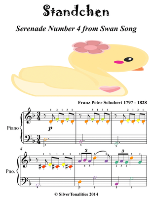 Serenade Standchen Number 4 Easiest Piano Sheet Music with Colored Notes