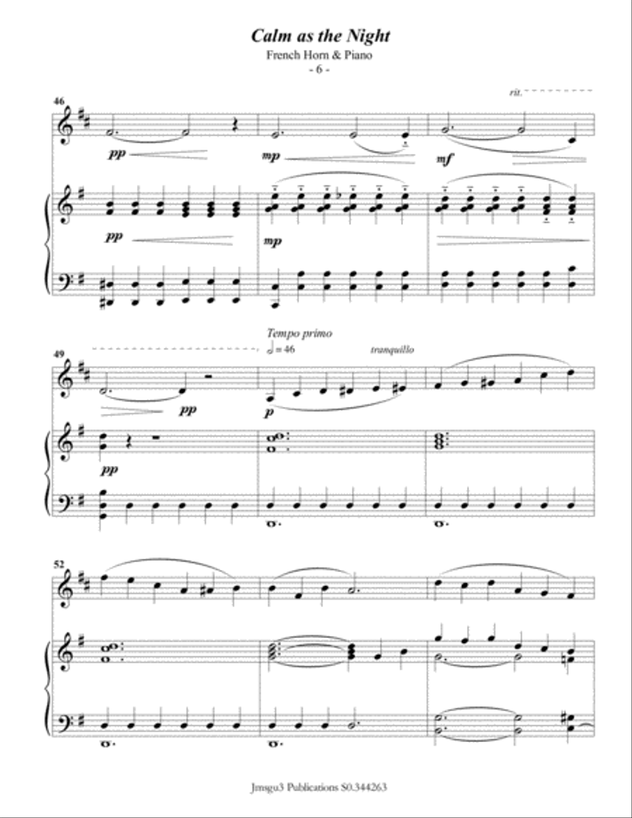 Bohm: Calm as the Night for French Horn & Piano Horn scores gallery preview page 6
