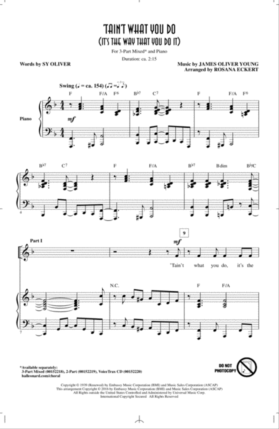 'Tain't What You Do (It's The Way That Cha Do It) (arr. Rosana Eckert) 3-Part scores gallery preview page 1