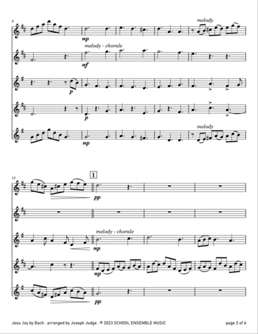 Jesu Joy by Bach for Saxophone Quartet in Schools Saxophone Quartet scores gallery preview page 2