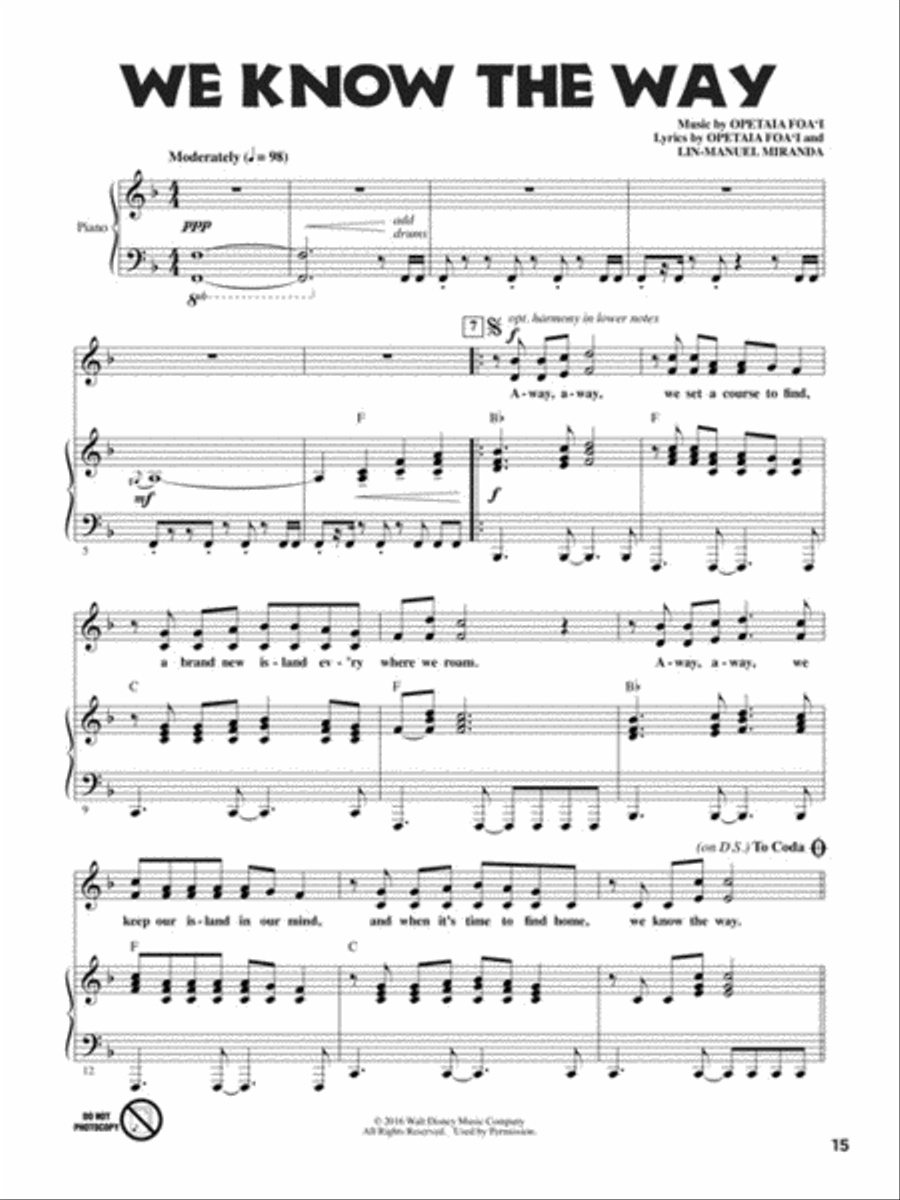 Let's All Sing Songs from MOANA Unison Choir scores gallery preview page 5