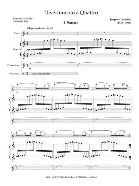 Divertimento a Quattro for Flute, Piano, Contrabass and Percussion