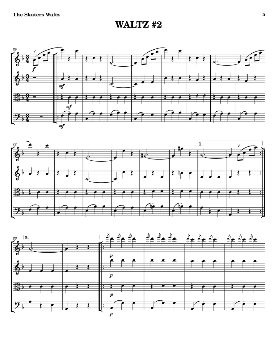 Les Patineurs, Opus 183 -- The Skaters Waltz String Quartet scores gallery preview page 5