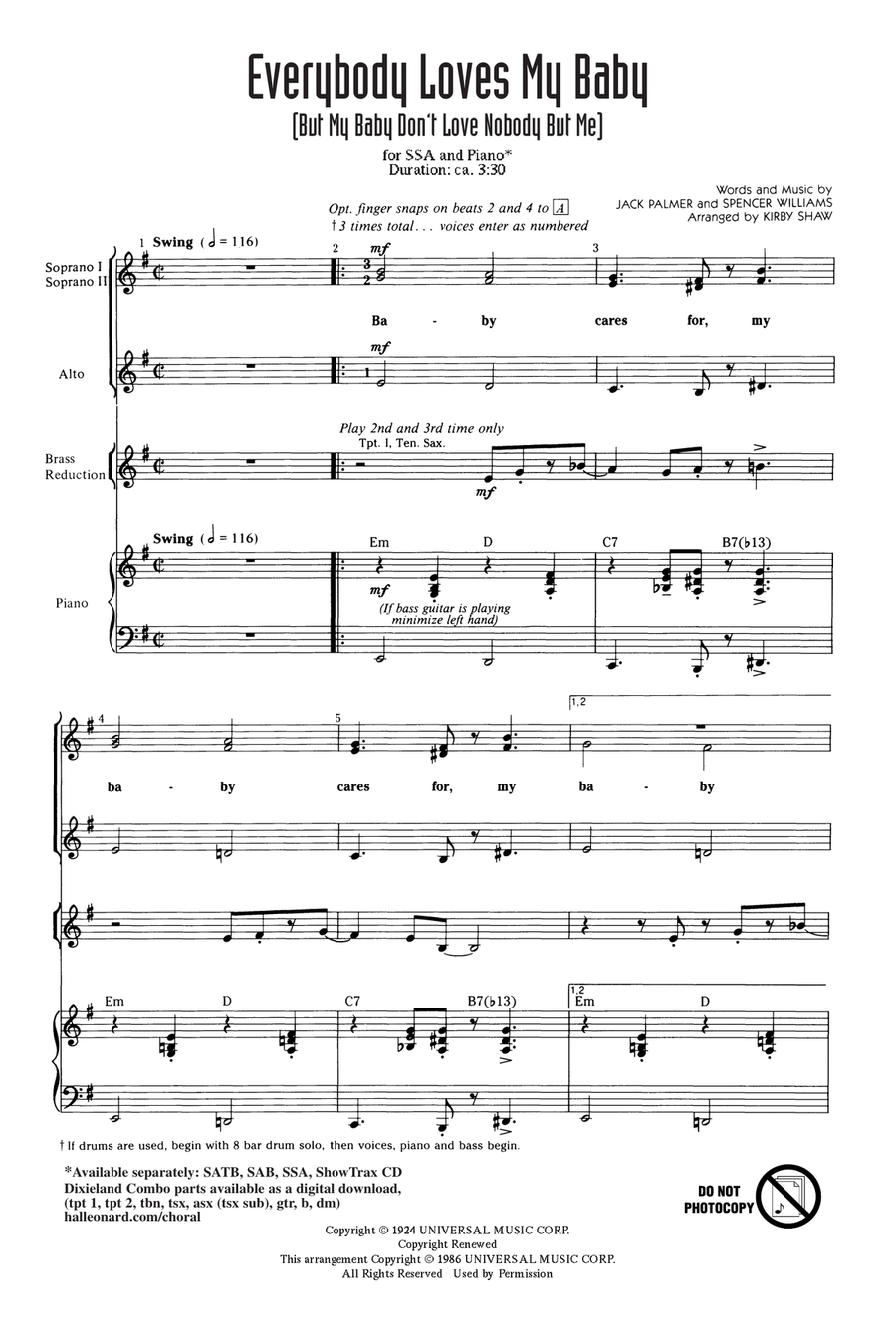 Everybody Loves My Baby (But My Baby Don't Love Nobody But Me) SSA scores gallery preview page 1