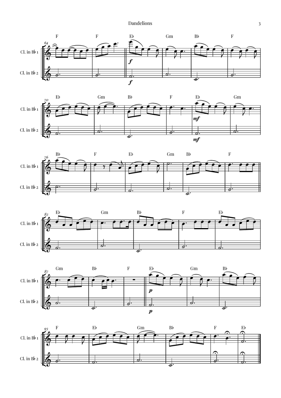 Dandelions Clarinet Duet scores gallery preview page 3