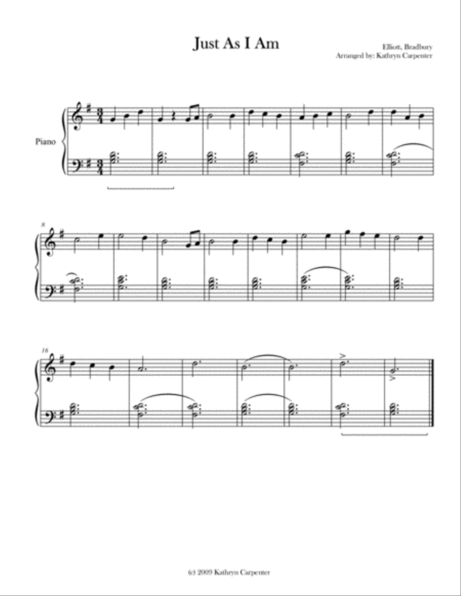 Just As I Am (Piano) Easy Piano scores gallery preview page 1