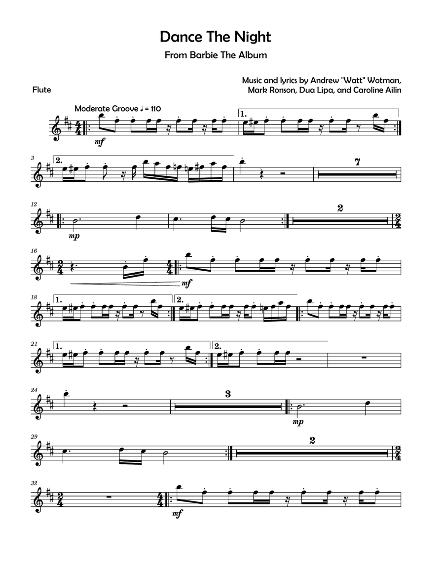 Dance The Night Flute Solo scores gallery preview page 1