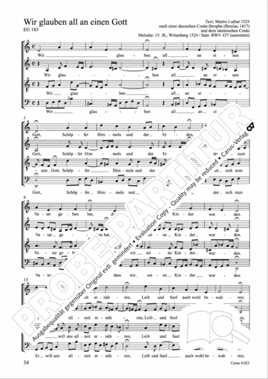 Luther Lieder in settings by J. S. Bach for mixed choir SATB 4-Part scores gallery preview page 35