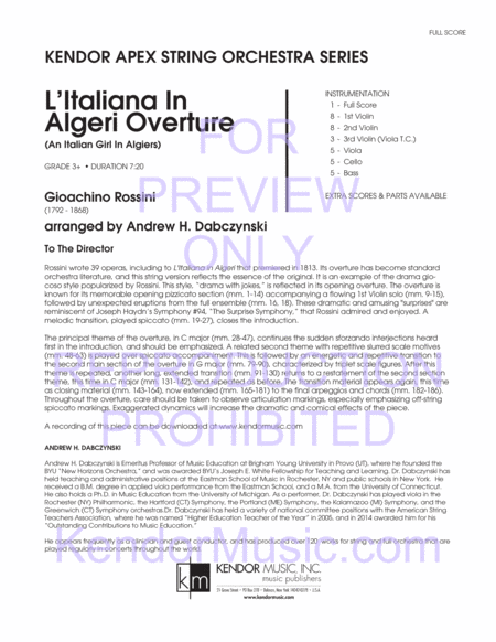 L'Italiana In Algeri Overture (An Italian Girl In Algiers) (Full Score)