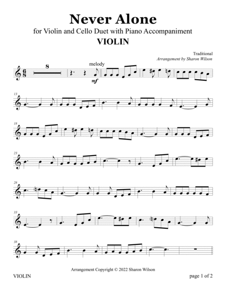 Never Alone (for VIOLIN and CELLO Duet with PIANO Accompaniment) image number null