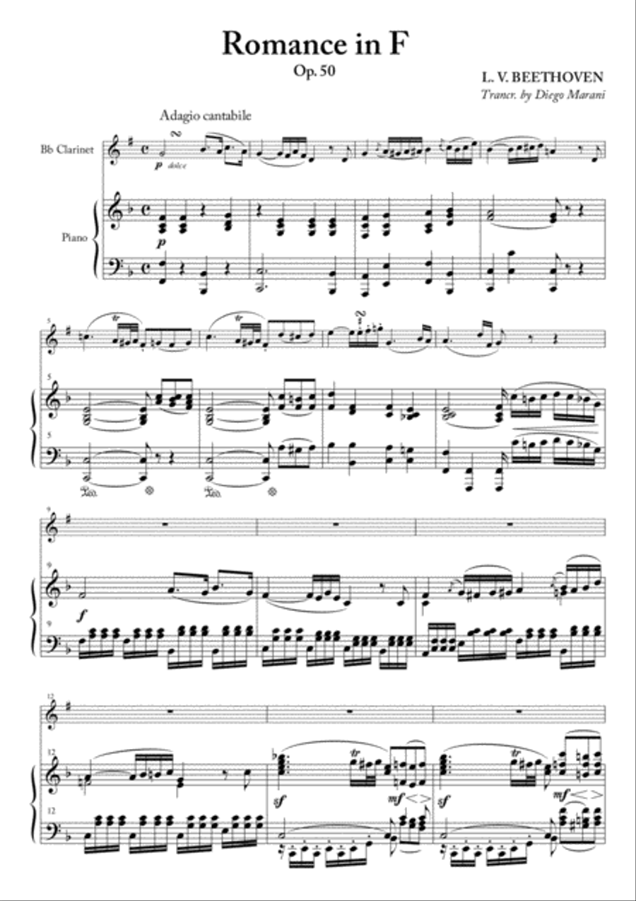 Romance in F for Clarinet and Piano Clarinet Solo scores gallery preview page 1