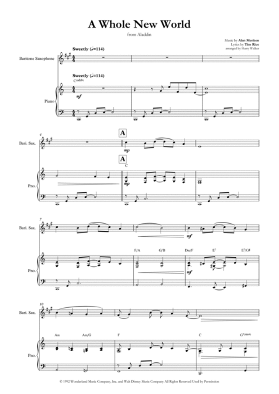 A Whole New World Baritone Saxophone scores gallery preview page 4