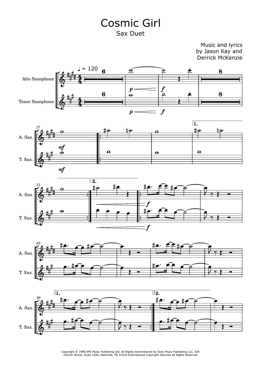 Cosmic Girl Tenor Saxophone scores gallery preview page 1