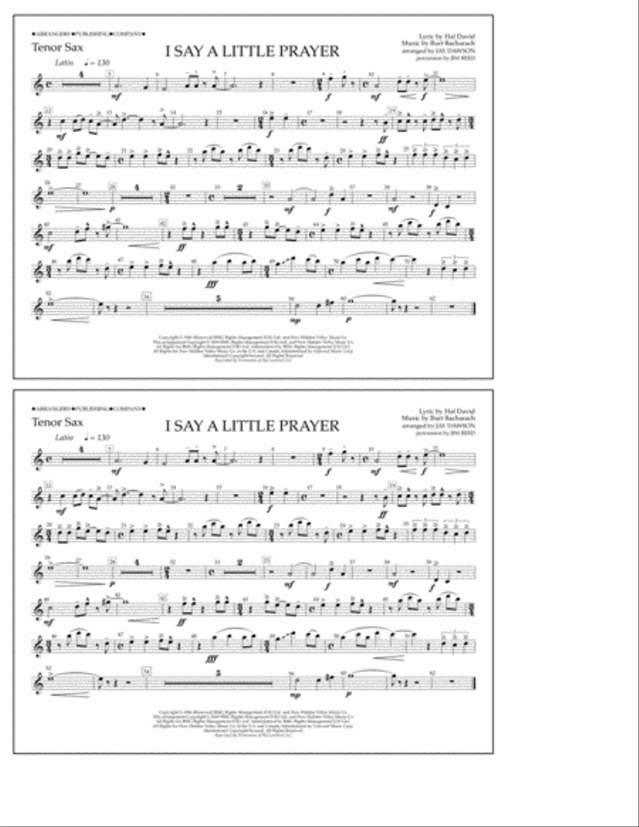 I Say a Little Prayer (arr. Jay Dawson) - Tenor Sax Marching Band scores gallery preview page 1