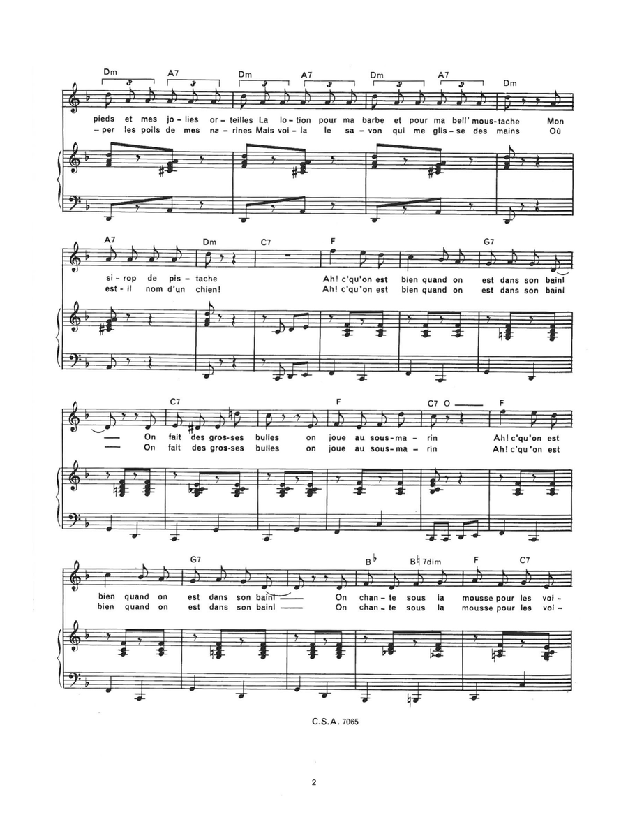 Qu'est Ce Qu'on Est Bien Dans Son Bain Piano, Vocal scores gallery preview page 2