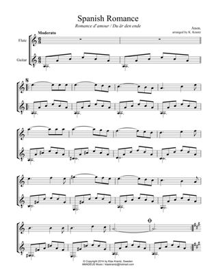 Book cover for Spanish Romance, Romanza for flute and easy guitar (A Minor)