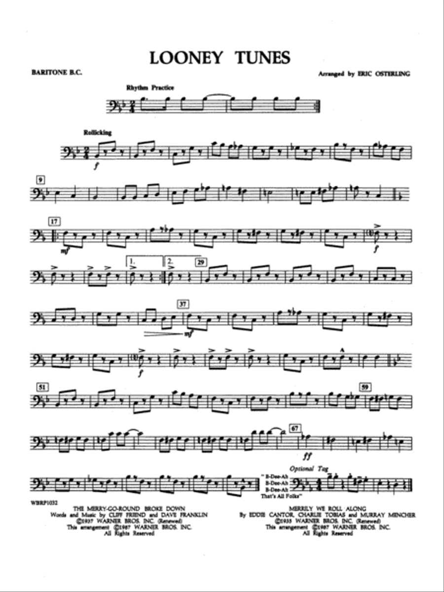 Looney Tunes: Baritone B.C. Concert Band scores gallery preview page 1