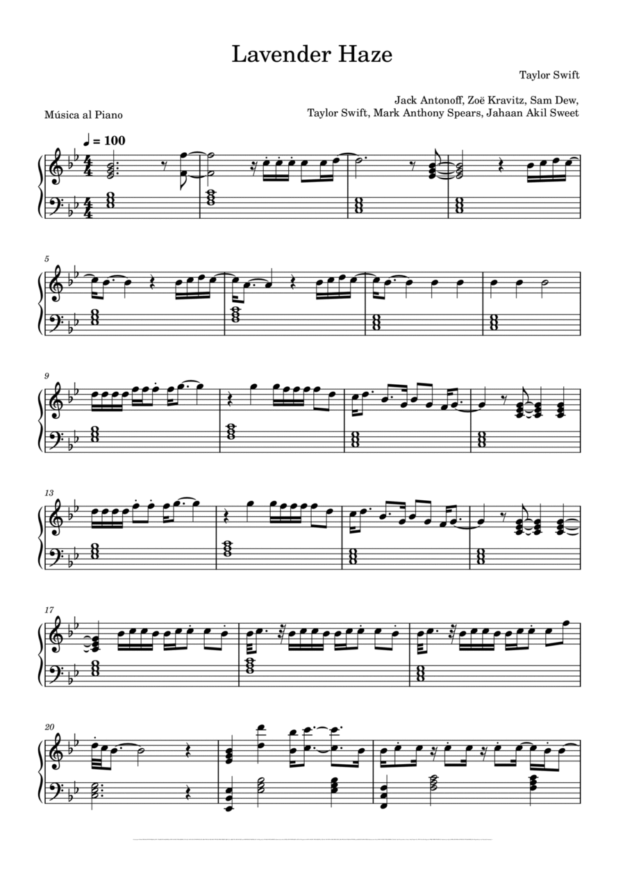 Lavender Haze Piano Solo scores gallery preview page 1