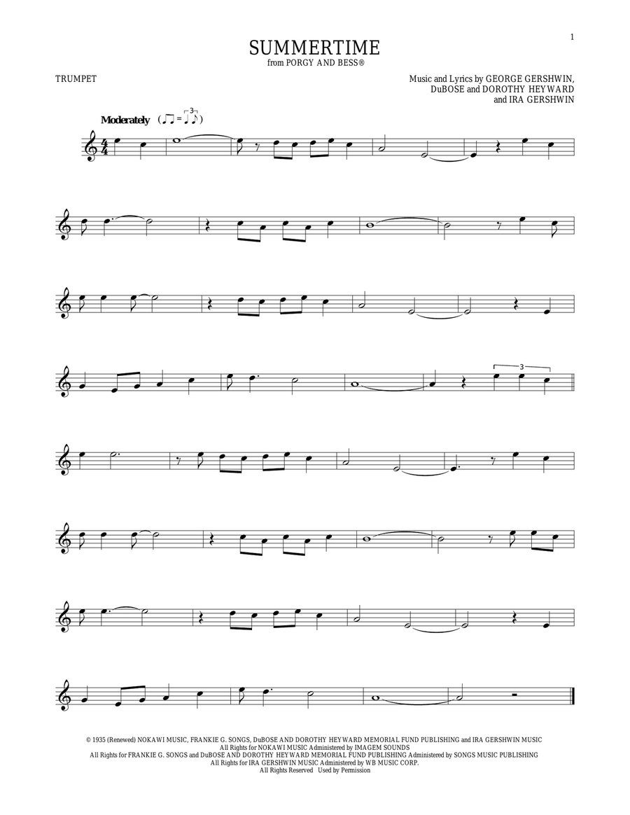 Summertime Trumpet Solo scores gallery preview page 1