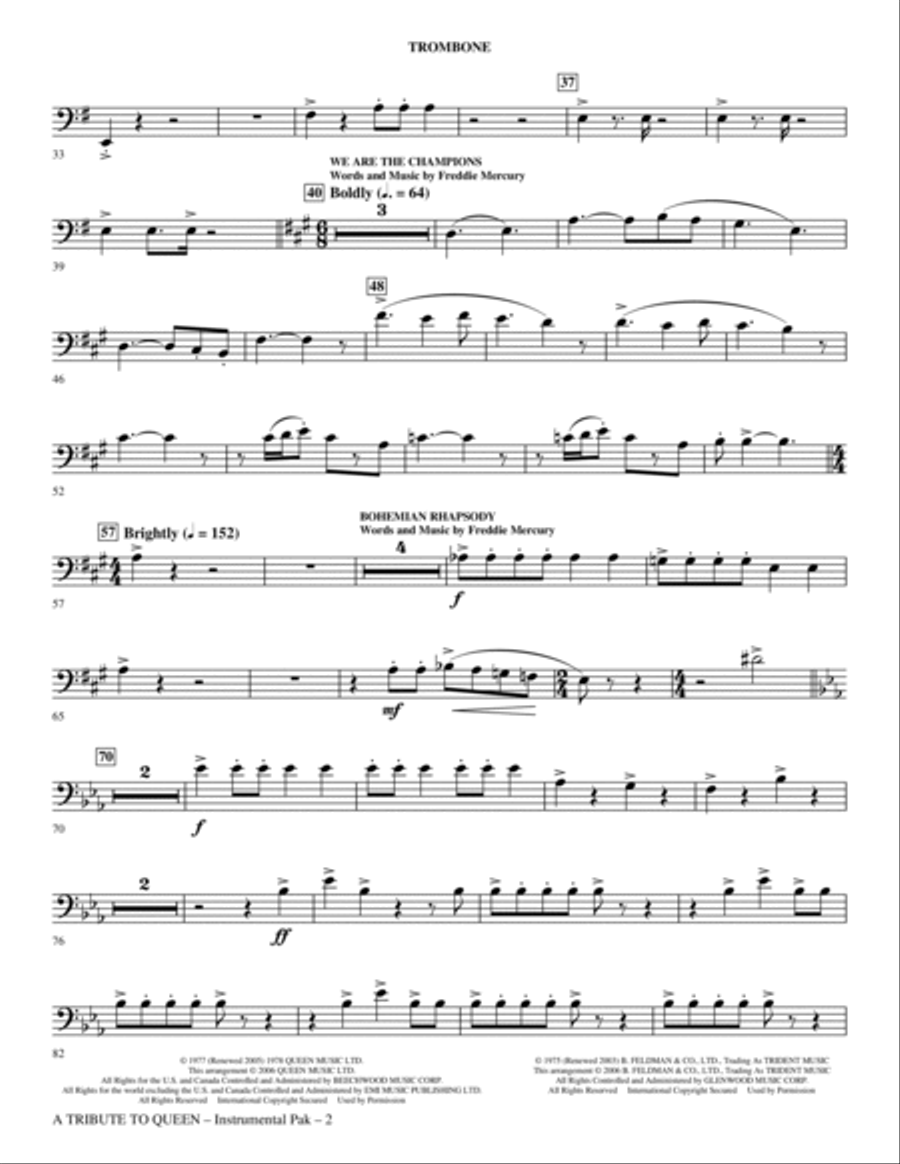 A Tribute To Queen (Medley) (arr. Mark Brymer) - Trombone Choir scores gallery preview page 2