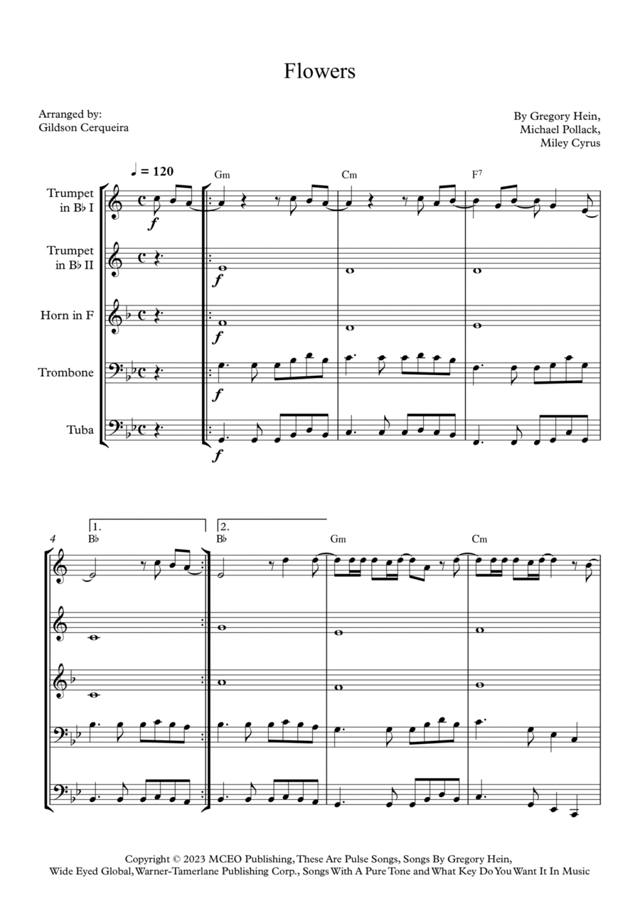 Flowers Brass Quintet scores gallery preview page 1