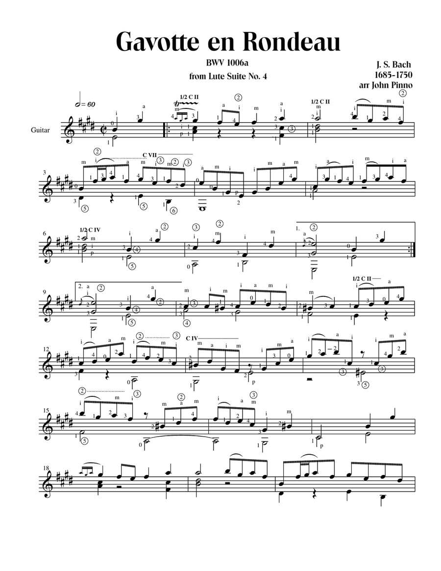 Gavotte en Rondo BWV1006a - Johann Sebastian Bach (from 4th Lute Suite) Lute scores gallery preview page 2