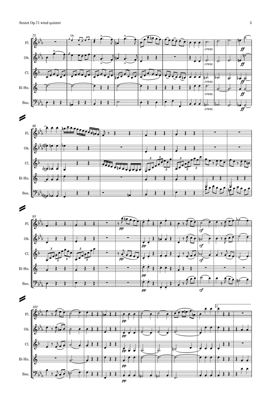 Beethoven: Wind Sextet Op.71 - wind quintet Woodwind Quintet scores gallery preview page 3