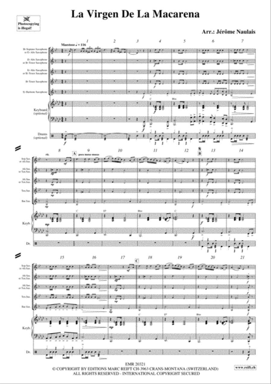 La Virgen De La Macarena Saxophone Quintet scores gallery preview page 3